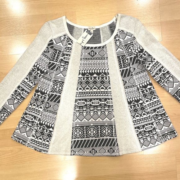 NEW | CHIP & PEPPER beige & black lightweight long sleeve swing top - SZ XS - Picture 1 of 8